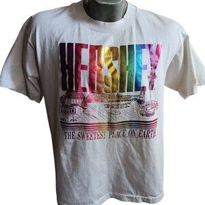 Large Vintage Mens T-shirt Single Stitch Large 80s Hershey Chocolate USA White